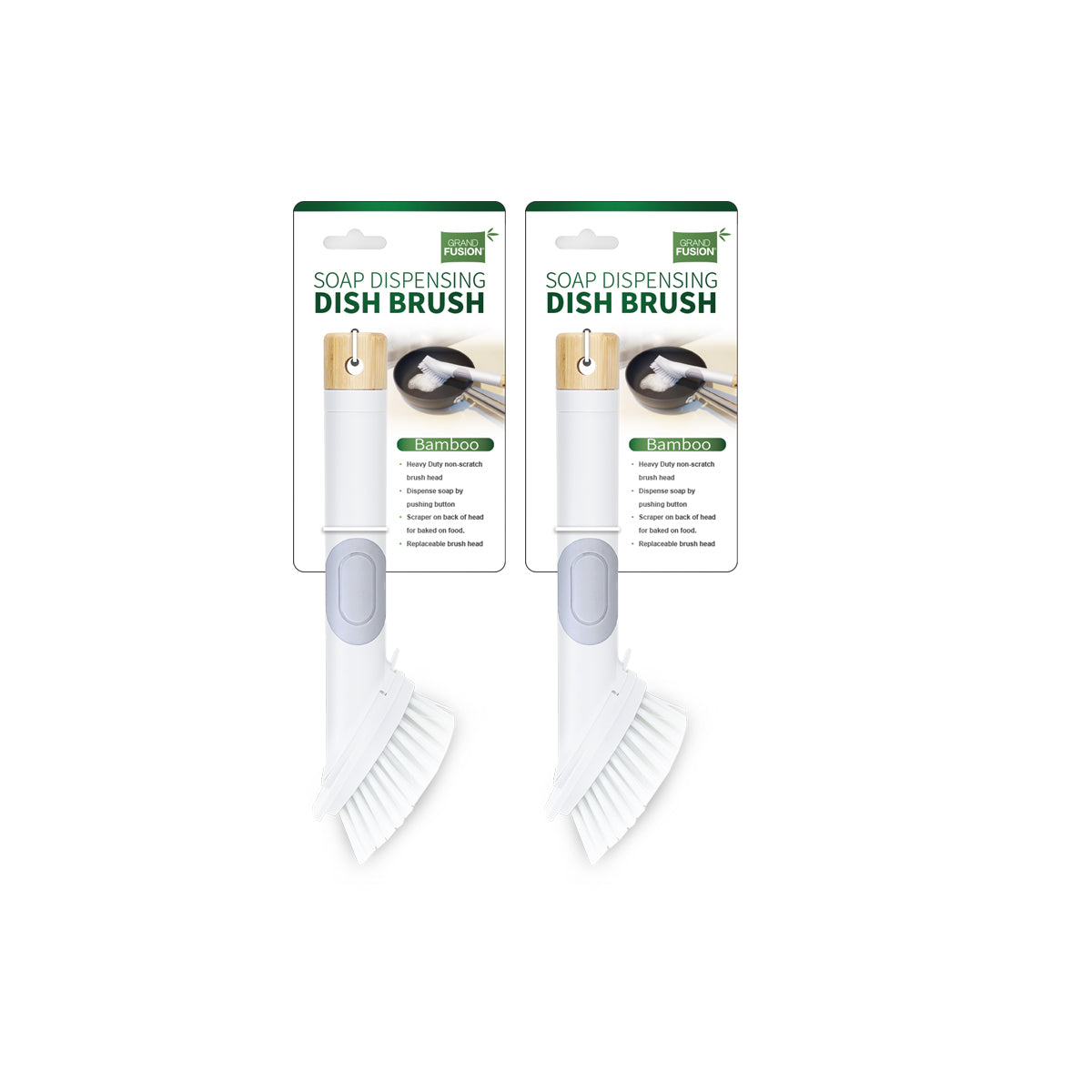 Soap Dispensing Dish Brush With Long Handle and Replaceable Head From