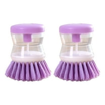 Soap Dispensing Palm Brush 2pack for Dish Kitchen Scrubber with Sturdy Nylon Bristles,purple