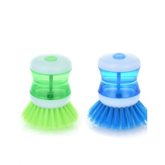 Soap Dispensing Palm Brush, Kitchen Brush for Dish Pot Pan Sink Cleaning, Pack of 2