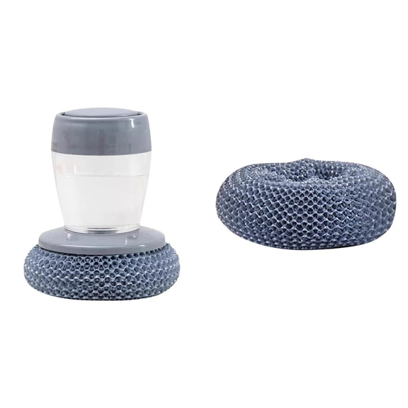 Soap Dispensing Scrub Brush,Soap Dispenser Cleaning Scrub,Detachable Plastic Kitchen Scrubber Brush,Heavy-Duty Pot Scrubber with Replacement Cleaning Ball Heads,Kitchen Cleaning Tools,White
