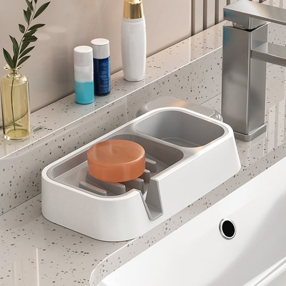 Soap Drainer Tray for Shower and Bathroom Counter - Absorbent Soap Dish Holder with Raised Ridges for Bar Soap and Sponge Drying - Sink Organizer for Kitchen and Bath - 2 Pack