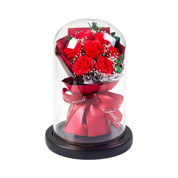 Soap Flower Dried Flower Bouquet Rose Superior Quality Glass Cover Eternal Flower Gift Box For Xmas Valentine Day Wedding Mom's Day Anniversary