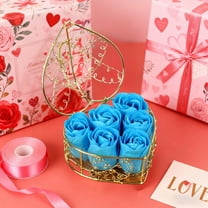 Soap Flower Rose in Iron Basket (6-Piece) – Realistic Scented Soap Roses for Valentine’s Day Decor, Romantic Gift for Her, Tabletop Ambient Decoration & Wedding Party Favor, 4.13*4.13in, Blue