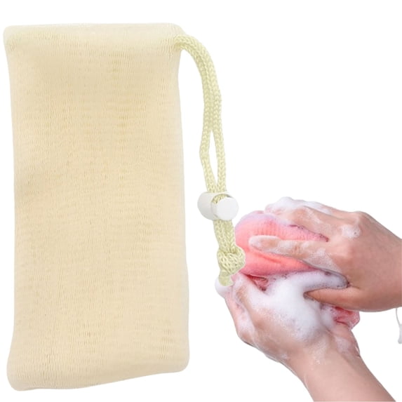 Soap Foaming Mesh Bag Soap Saver Pouch Exfoliating Bar Soap Scrubber Facial Cleansing Net Quick Drying Mesh Shower Bags with Drawstring for Bathroom Travel Accessories(Beige)