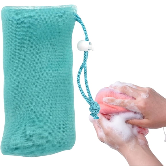 Soap Foaming Mesh Bag Soap Saver Pouch Exfoliating Bar Soap Scrubber Facial Cleansing Net Quick Drying Mesh Shower Bags with Drawstring for Bathroom Travel Accessories(Green)