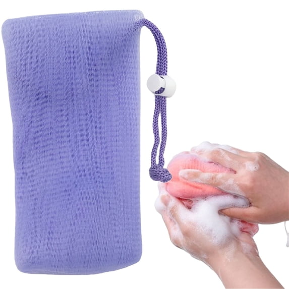 Soap Foaming Mesh Bag Soap Saver Pouch Exfoliating Bar Soap Scrubber Facial Cleansing Net Quick Drying Mesh Shower Bags with Drawstring for Bathroom Travel Accessories(Purple)