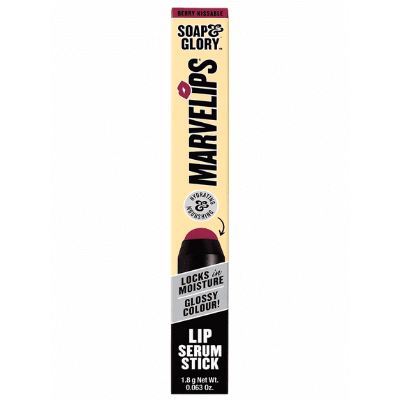 Soap & Glory Marvelips Lip Serum Stick Berry Kissable, Hydrating Lip Balm Color, 0.063 oz