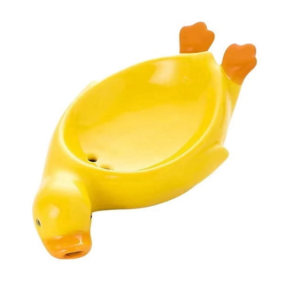 Soap Holder, Cute Duck Shaped Soap Holder with Drain, Self-Draining Soap Holder, Shower Bathroom Soap Tray Holder,Yellow