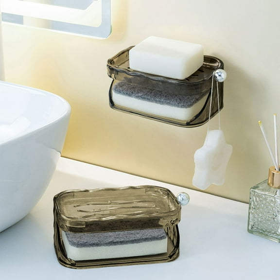 Soap Holder with Self-Draining Design | Non-Slip Soap Dish | Portable Plastic Soap Box for Bathroom, Shower, Kitchen | Keeps Soap Dry, Prevents Slipping | Beige, Clear, Green, Gray | 13.5x8.5x6cm