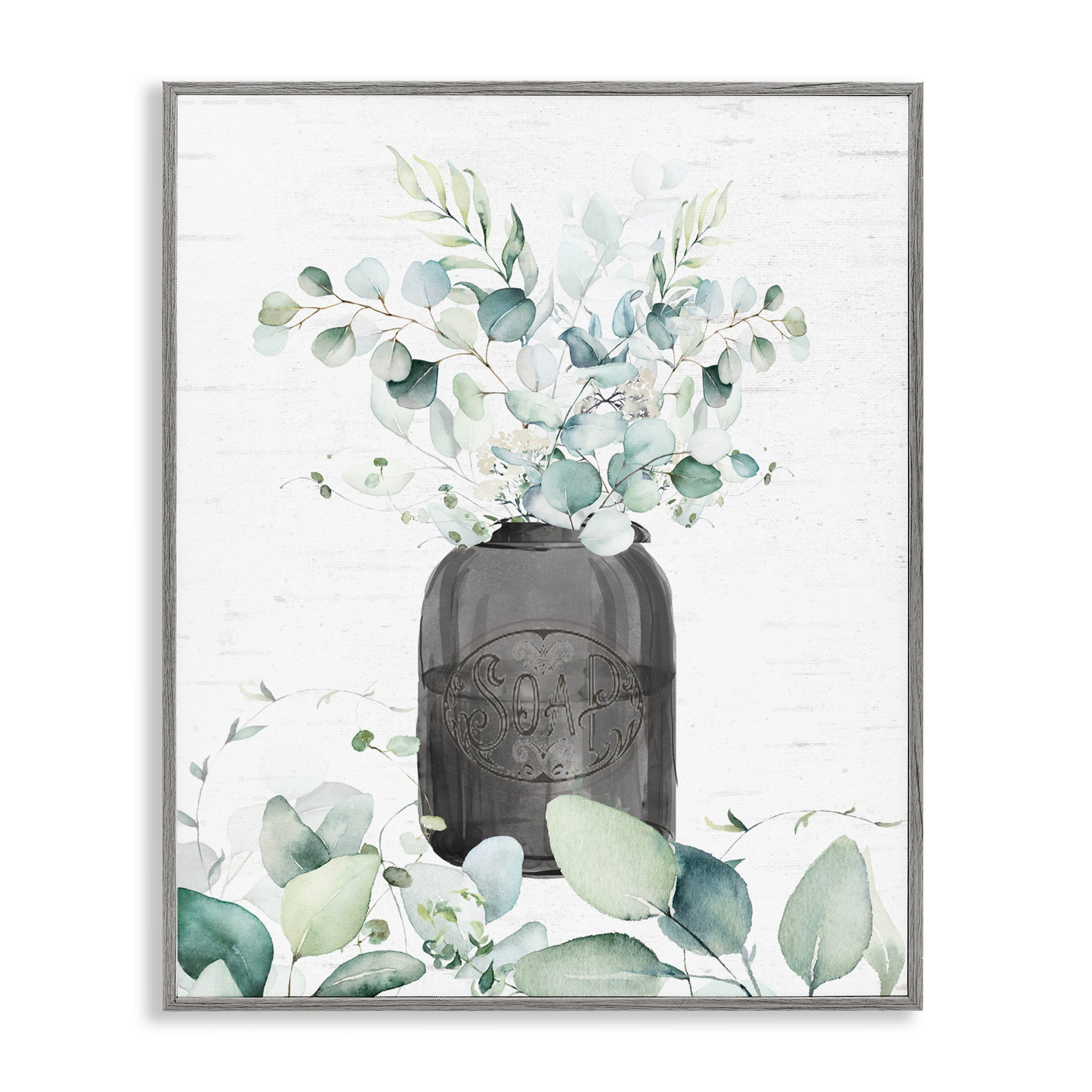 Soap Jar & Eucalyptus Gray Framed Giclee Art, design by Lettered and Lined