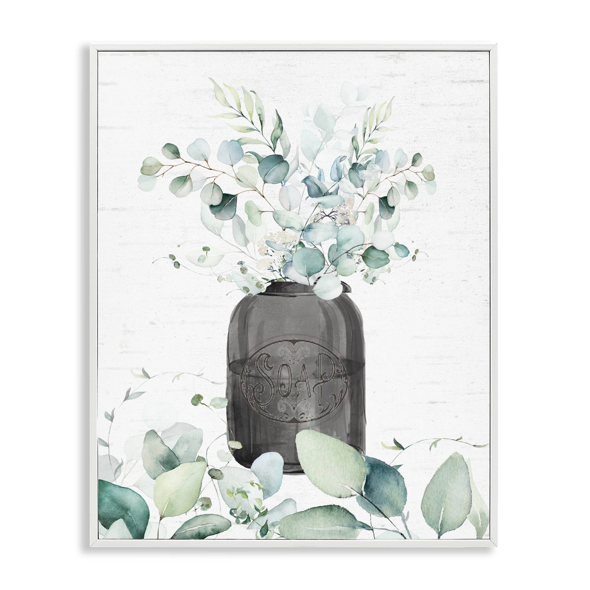 Soap Jar & Eucalyptus White Framed Giclee Art, design by Lettered and Lined