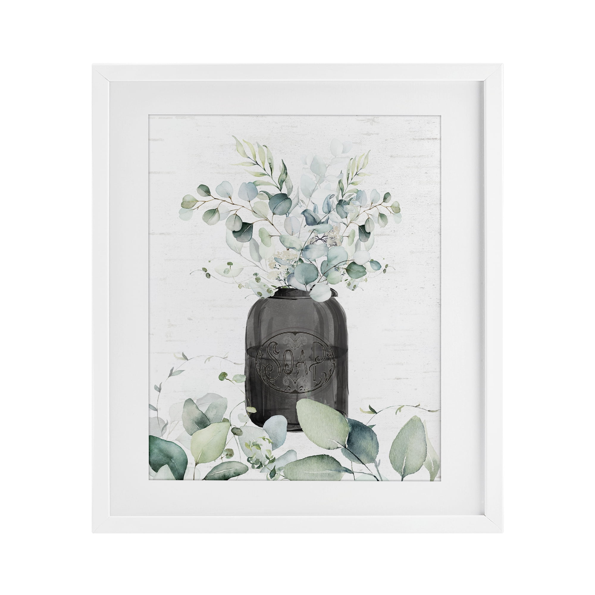 Soap Jar & Eucalyptus White Framed Print Under Glass, design by Lettered and Lined