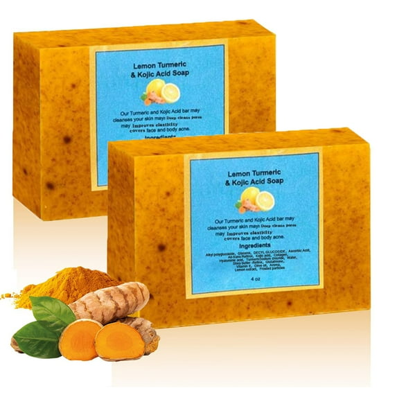Soap Lemon Turmeric Soap ,Bath Soap for Women and Men ,Deep Cleansing Turmeric Soap , Firming Pores And Removing Pigments (2pc)