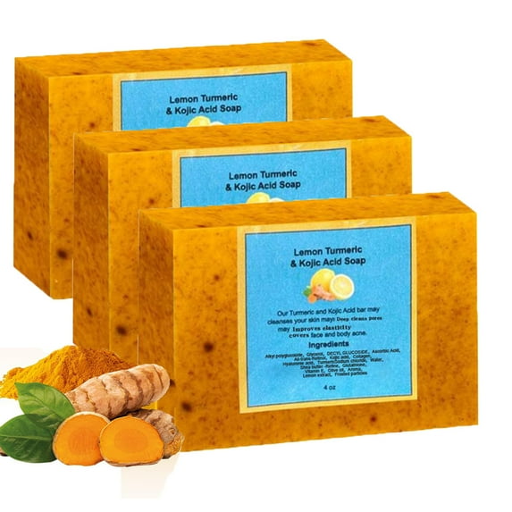 Soap Lemon Turmeric Soap ,Bath Soap for Women and Men ,Deep Cleansing Turmeric Soap , Firming Pores And Removing Pigments (3pc)