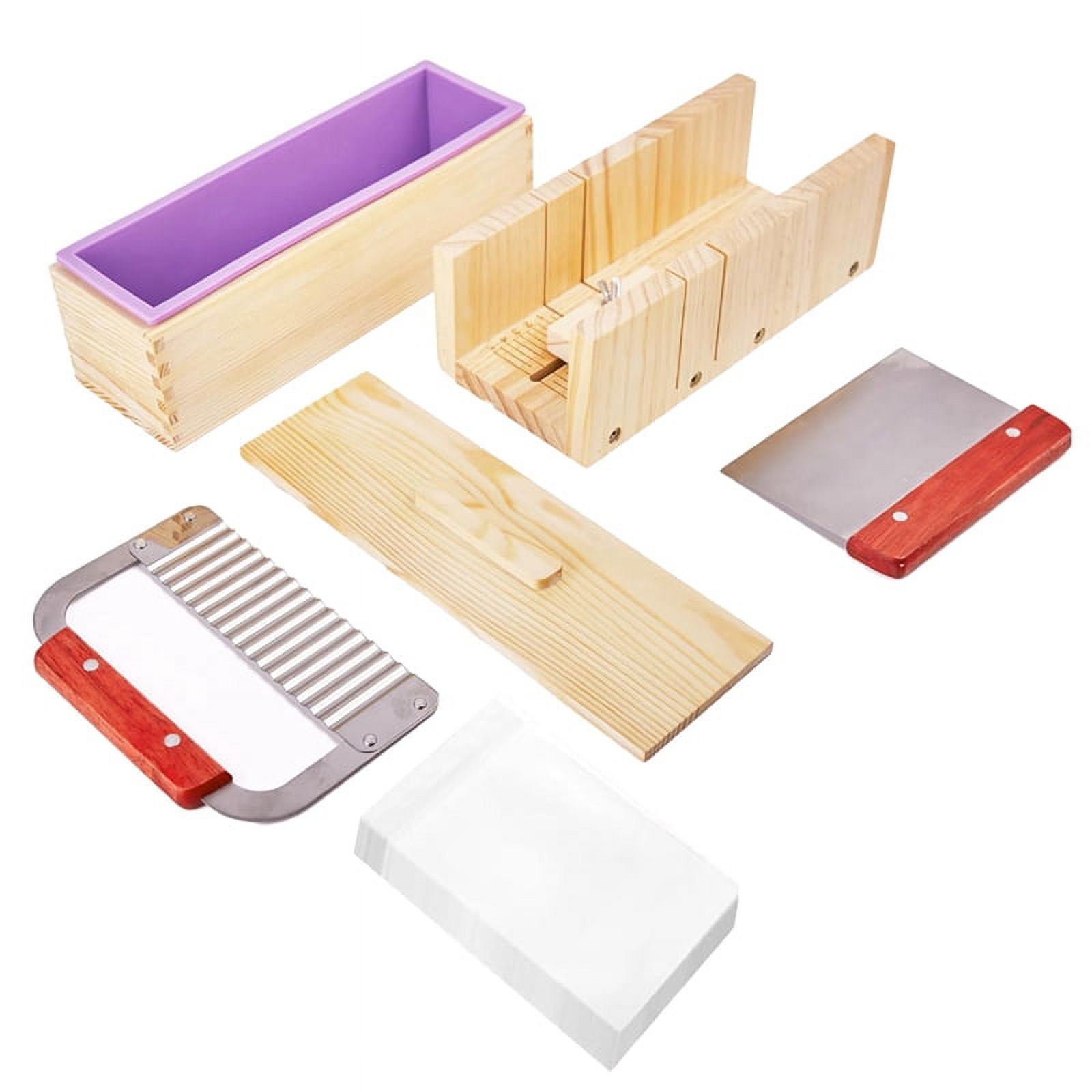 Soap Making Kit, 42 OZ Soap Molds with Adjustable Wooden Soap Measuring Box, Soap Cutter. DIY Sets Wood Wood