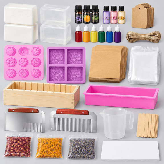 Soap Making Kit - Soap Making Supplies with Melt & Pour Soap Base, Soap Loaf Molds, Cutting Box, Silicone Molds, Essential Oil & Fragrances DIY Craft Kits