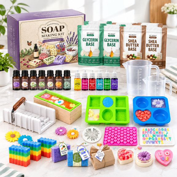 Soap Making Kit for Adults with All-In-One Supplies for Handmade Soap Crafting