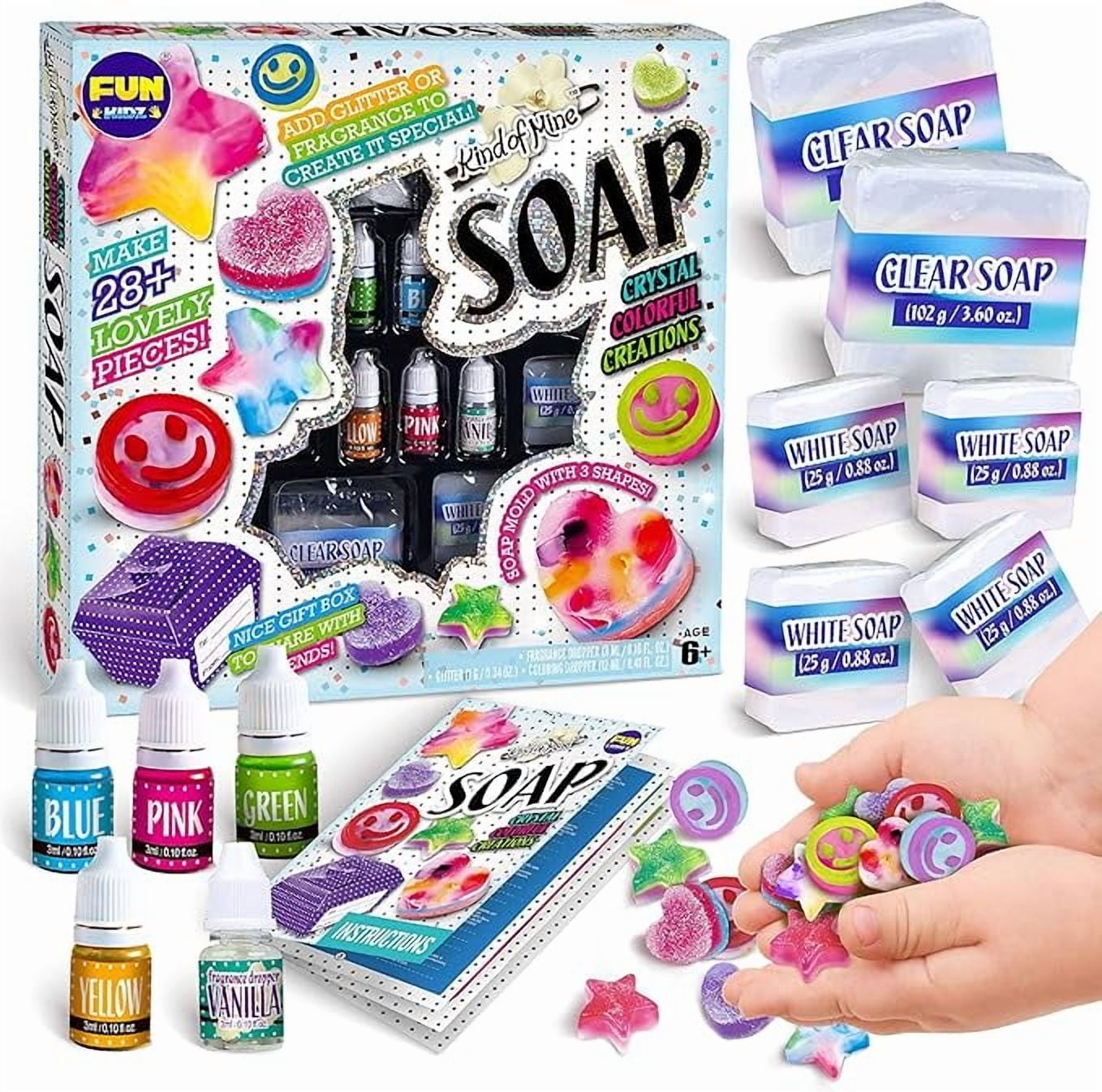 FUN KIDZ Soap Making Kit for Kids, FunKidz Bath Science Crafts Soap Kit Make Your Own Crystal Colorful Soap for Girls Ages 6 and Up Ideal Indoor Activity Kits