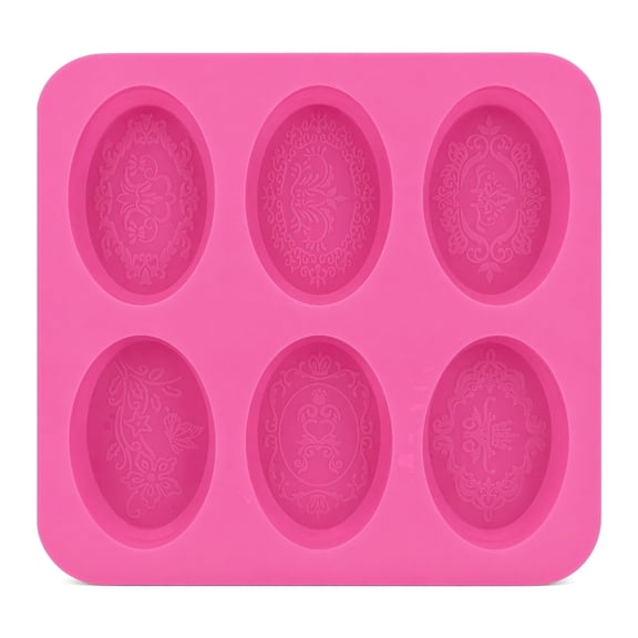 Soap Molds – 6 Cavity Oval Silicone Mold, Food Grade, Lace Pattern, 9.06" x 8.66", for Cold Process & Melt-and-Pour Soap, Candles