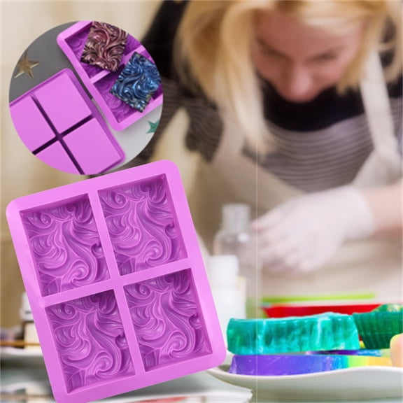 Soap Molds DIY Nautical Swirls Pattern, QQZ Silicone Soap Making Kit for Cold Process, 4 Cavity Reusable Non-Stick Soap Tray for Bath Candles Dessert