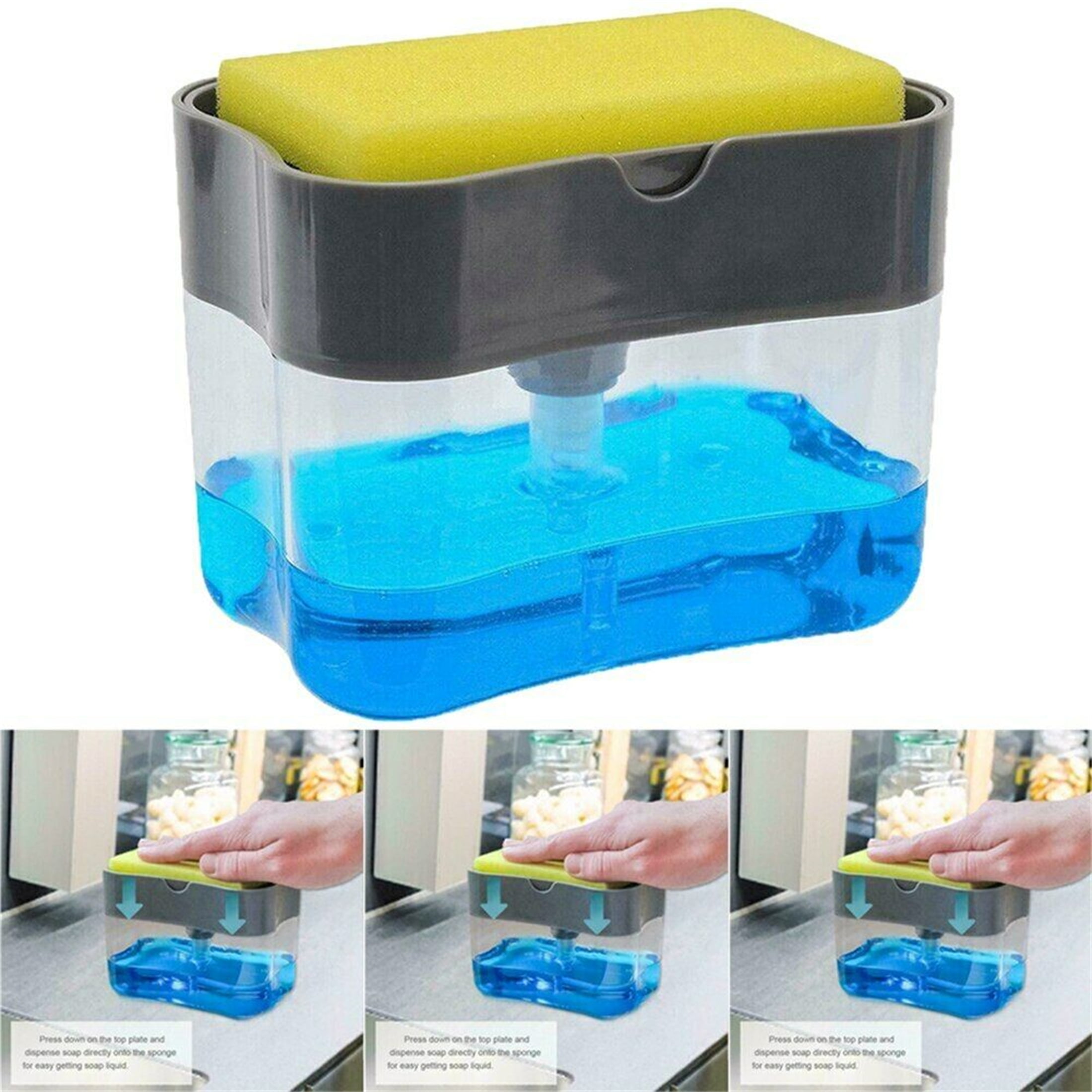 Soap Dispenser with Sponge Holder, SYOUACEND Dish Soap Dispenser and Caddy  Set 4-in-1 Sponge Holder for Kitchen Sink Caddy Organizer Detachable Soap