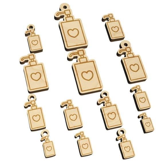 Soap Sanitizer Dispenser with Heart Wood Mini Charms Shapes DIY Craft Jewelry - With Hole - Various Sizes (16pcs)