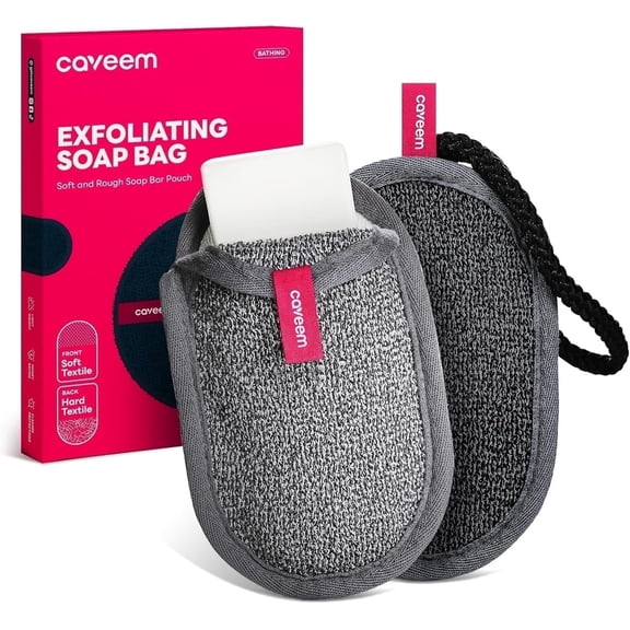 CAVEEM Soap Saver Bag, Rough and Soft Exfoliation Soap Pouch for Bar Soap, Soap Mesh Pocket Bar Holder for Washing Body, Soap Sack Sponge Bag for Shower Bath (2 Pack)