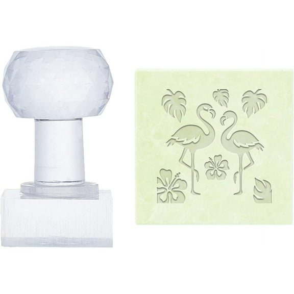 Soap Stamp Flamingo Pattern Stamping Mould Imprint Stamp 0.7 Inch Square Flower Leaf Soap Chapter Soap Stamp with Handle