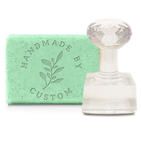 Soap Stamps Acrylic Soap Stamps Text with Leaf Handmade Soap Stamp Personalized with Handle Soap Embossing Stamp