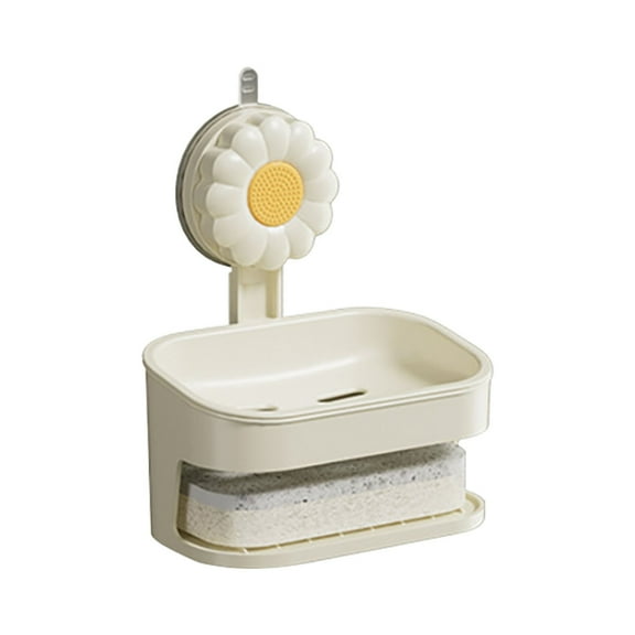 Soap Tray Dish for Shower, Wall Mounted Bar Soap Holder, Suction Cup Two Layer Self Draining Soap Case, Sponge Holder for Shower Bathroom, Tub and Kitchen Sink, Drill-Free Tray, 1 Pcs