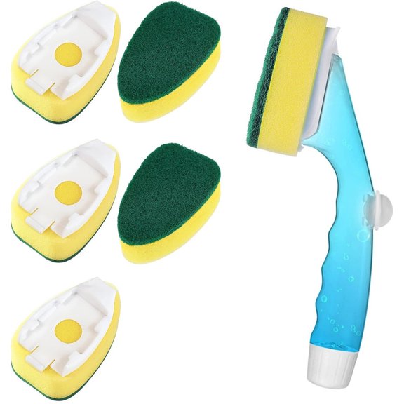 Soap Wand,Dish Sponge Wand,Dish Soap Wand With Sponge,1 Wand With 5 Sponge Heads,Eco-Friendly,Non-Scratch,For Dishes,Pots,Nonstick Pans,Cups,Bottles,Pantry,Stove,Dinner Plates,Bowls,Cups