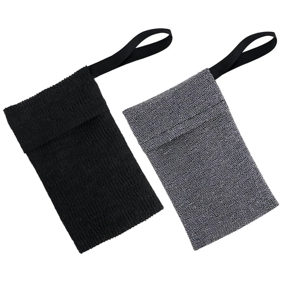 Soap bags and soap bags of different roughness for showers, body washes, bath sponges, exfoliating soap bagsGrey + Black