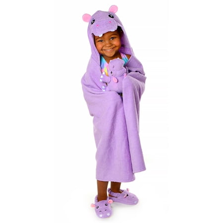 SoapSox Premium Hooded Towel for Kids, Ultra Soft Extra Large Towel Bathrobe, 100% Cotton Bath Towel with Hood for Girls or Boys, For Bath and Swim, Beach, Pool Wrap and Blanket, Hippo