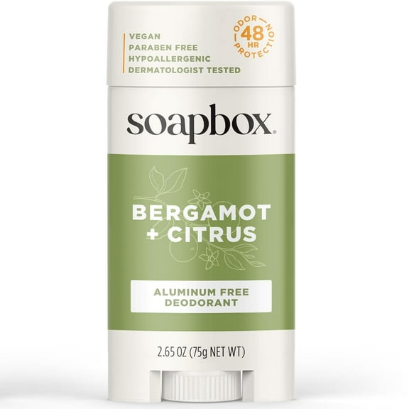 Soapbox Aluminum Free Deodorant, Bergamot & Citrus Scented Deodorant, Scented Aluminum-Free Natural Deodorants, 2.65oz