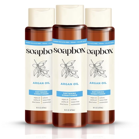 Soapbox Argan Oil with Shea Butter Conditioner, Volumizing, Vegan, Color Safe, Sulfate & Silicone Free Hair Conditioner - 16oz, Pack of 3