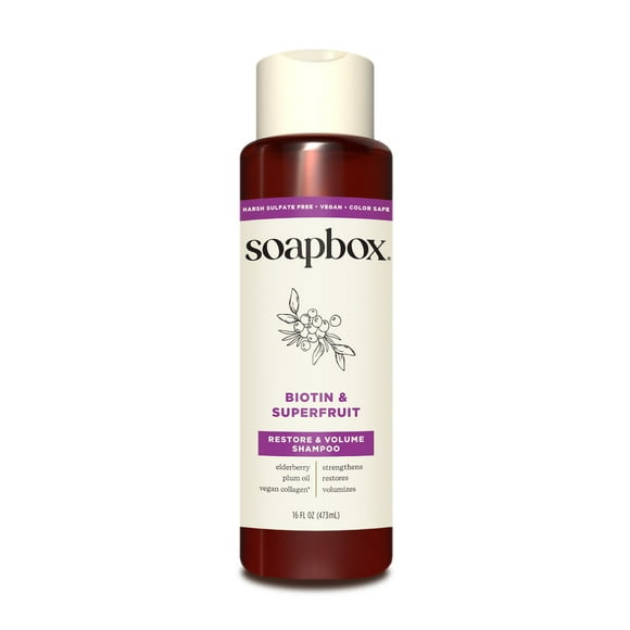 Soapbox Biotin & Superfruit Volumizing Shampoo with Elderberry and Plum Oil, 16 fl oz