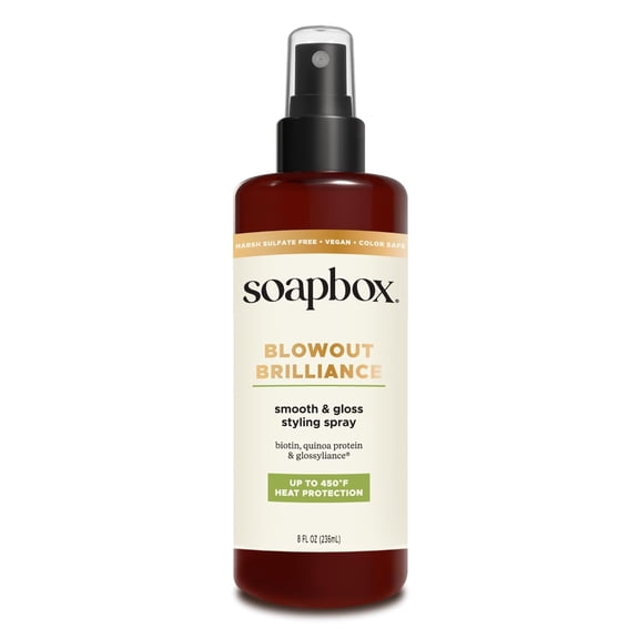 Soapbox Blowout Brilliance, 3-In-1 Volume, Shine & Heat Protectant Spray for Hair - Leaves Hair Shiny, Smooth, Lifted & Protected - Lightweight Thermal Protection with Anti Frizz Smoothing - 8oz