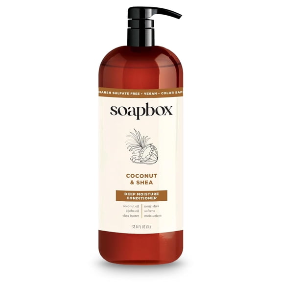 Soapbox Coconut Oil Conditioner, Sulfate Free, Paraben Free, Silicone Free, Color Safe, and Vegan Hair Conditioner (33.8 Ounces)