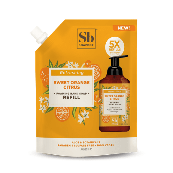 Soapbox Foaming Hand Soap Refill, Sweet Orange Citrus, Gentle & Moisturizing Foaming Hand Wash for Kitchen and Bathroom, Vegan & Cruelty Free, 64oz Half Gallon Refill, Pack of 1