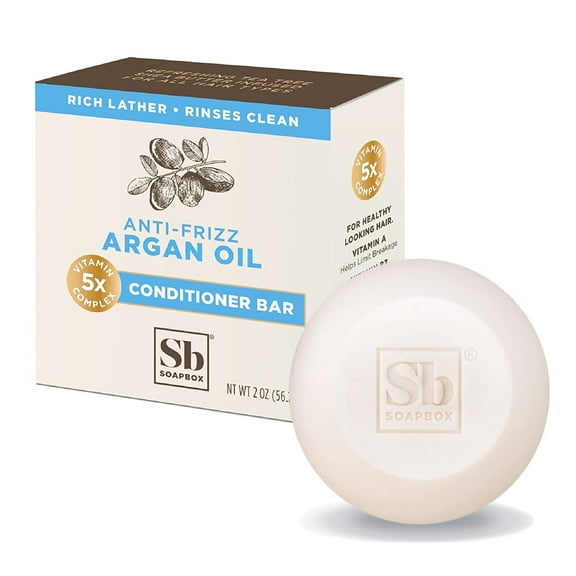 Soapbox Hair Conditioner Bar with Argan Oil to Soften Dry, Damaged Hair and Tame Frizz - 2oz Solid Conditioner, Low Plastic, Vegan, Sulfate Free, Paraben Free Hair Care