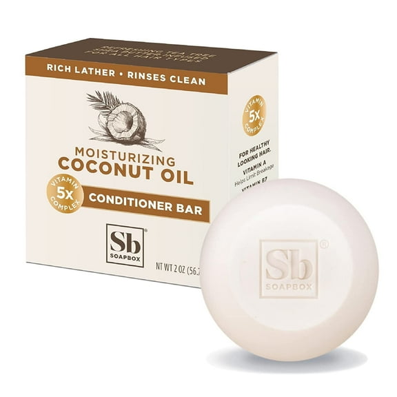 Soapbox Hair Conditioner Bar with Coconut Oil to Moisturize and Nourish Dry Damaged Hair, 2 Ounce