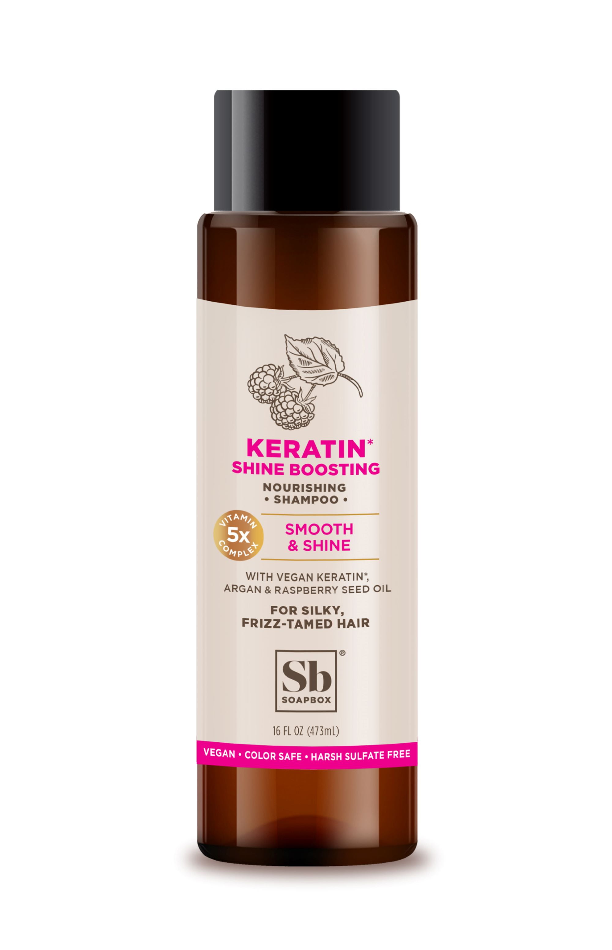 Soapbox Keratin Smooth & Shine Shampoo, Vegan Keratin, Raspberry