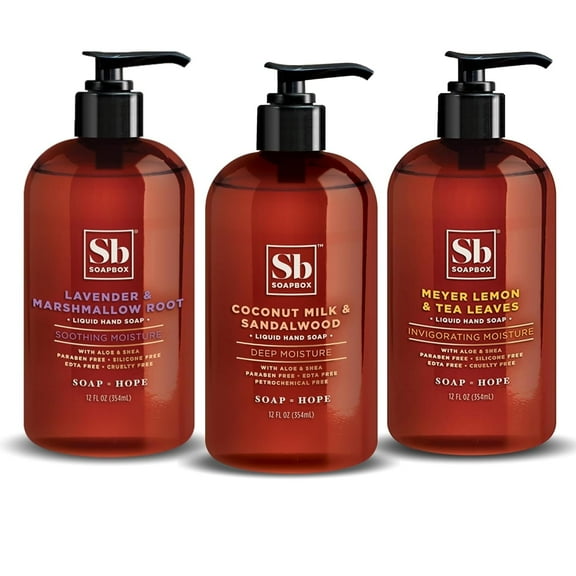 Soapbox Liquid Hand Soap, Coconut, Lavender & Meyer Lemon - Gentle, 12oz Pump Bottles (Pack of 3)
