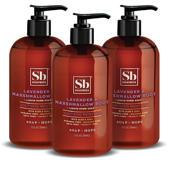 Soapbox Liquid Hand Soap, Lavender & Marshmallow Root - Gentle, 12oz Pump Bottles (Pack of 3)