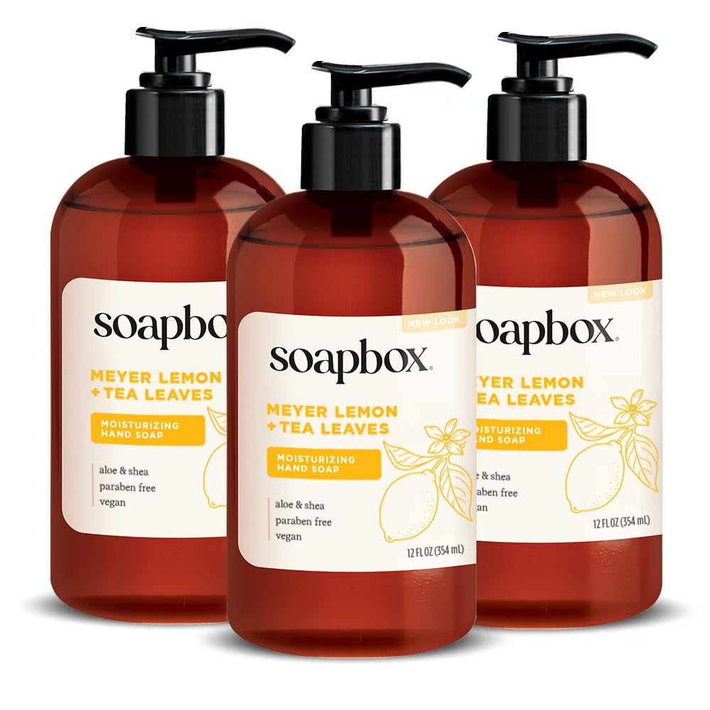 Soapbox Liquid Hand Soap, Meyer Lemon & Tea Leaves Scent - Gentle, 12oz Pump Bottles (Pack of 3)