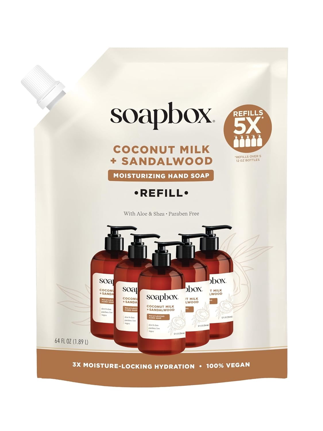 Soapbox Liquid Hand Soap Refill, Coconut Milk & Sandalwood - 64oz Refill Pouch (Pack of 1)