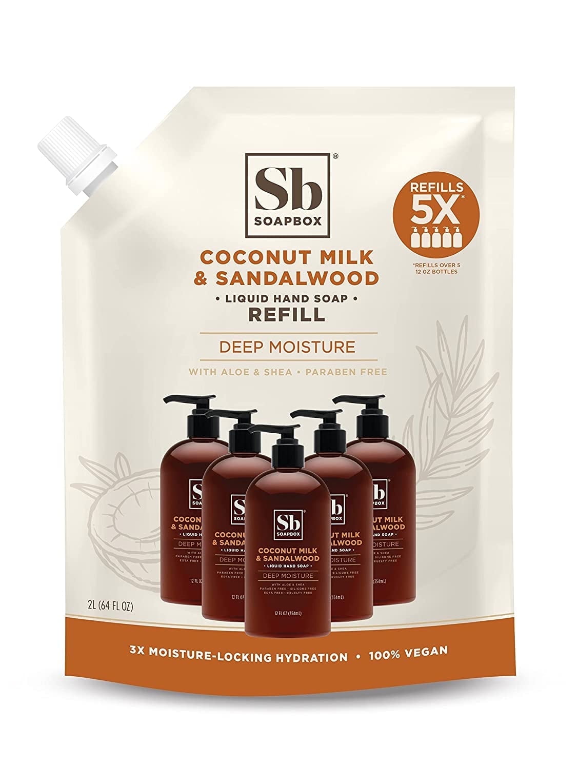 Soapbox Liquid Hand Soap Refill, Coconut Milk & Sandalwood - 64oz Refill Pouch (Pack of 1)