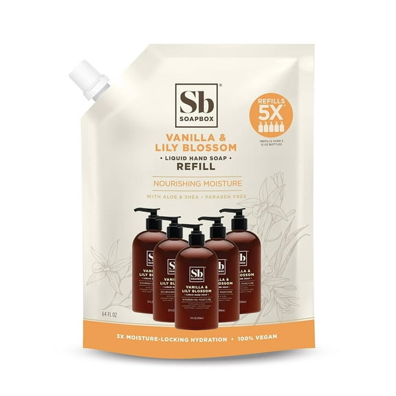 Soapbox Liquid Hand Soap Refill, Vanilla & Lily Blossom, 64oz Refill Pouch (Pack of 1)
