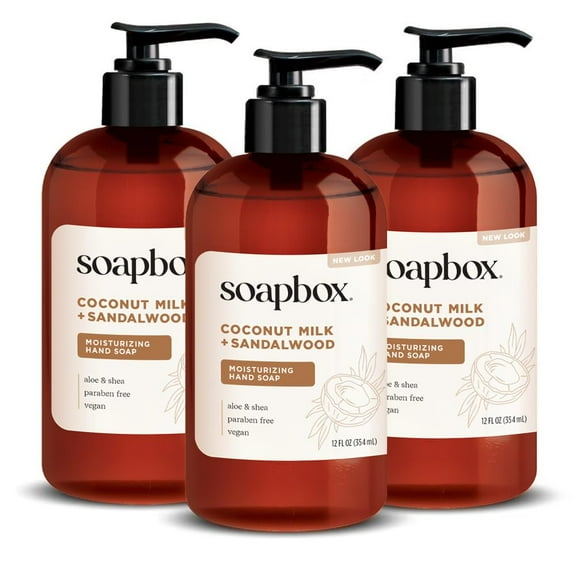 Soapbox Liquid Hand Soap with Coconut Milk & Sandalwood, 12 Ounce Pump Bottles (Pack of 3)