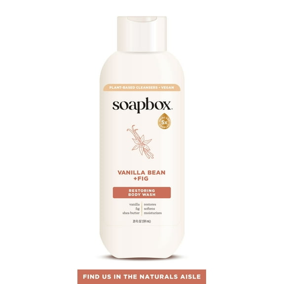 Soapbox Moisture Multiplying Body Wash for Women & Men, All Skin Types, Vanilla Bean + Fig, 20 oz